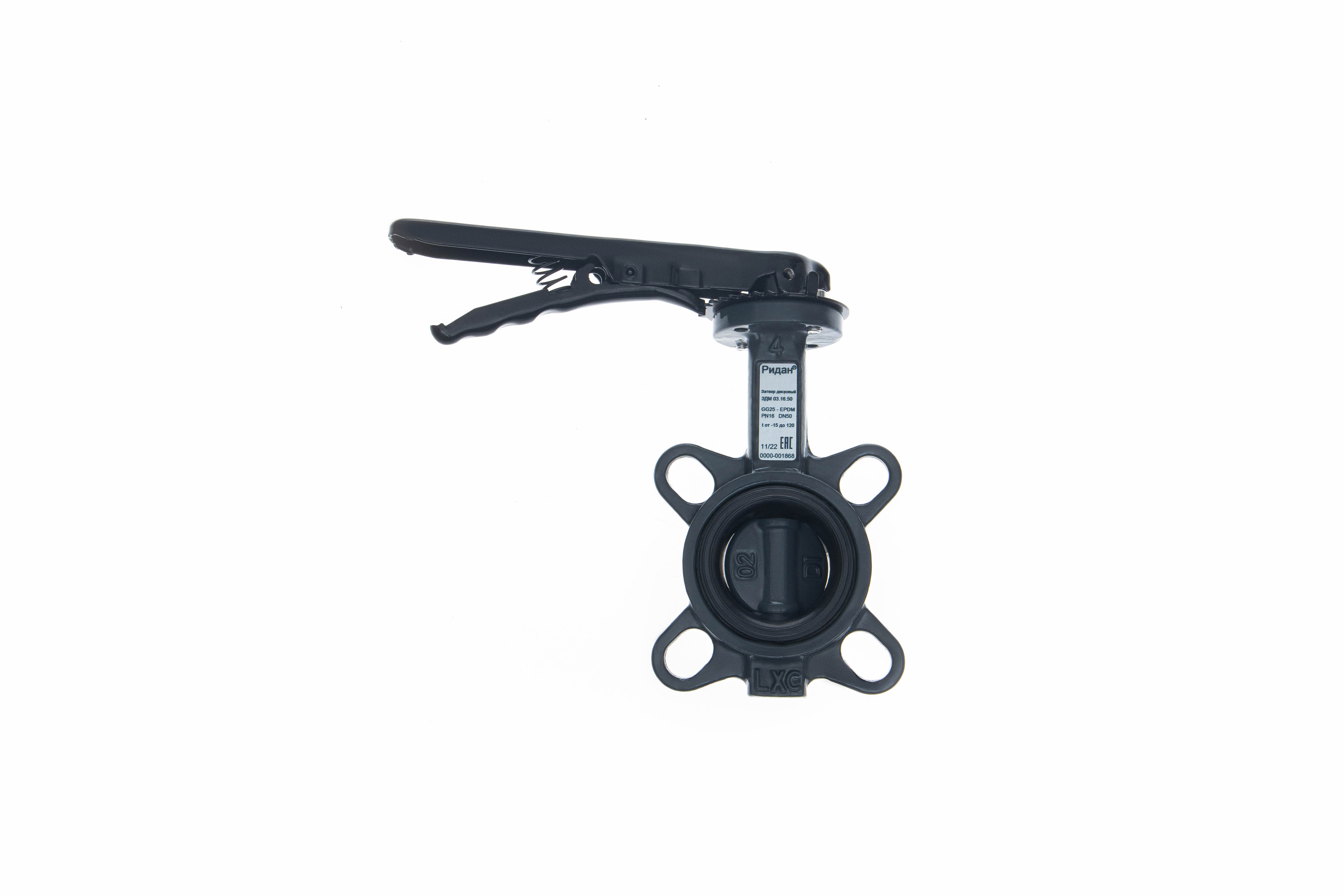 Ридан 082X4407R — Затвор дисковый поворотный ЗДМ 03.16.200, PN16, DN200, корпус GG25, диск — чугун GGG40, уплотнение EPDM, управление — рукоятка