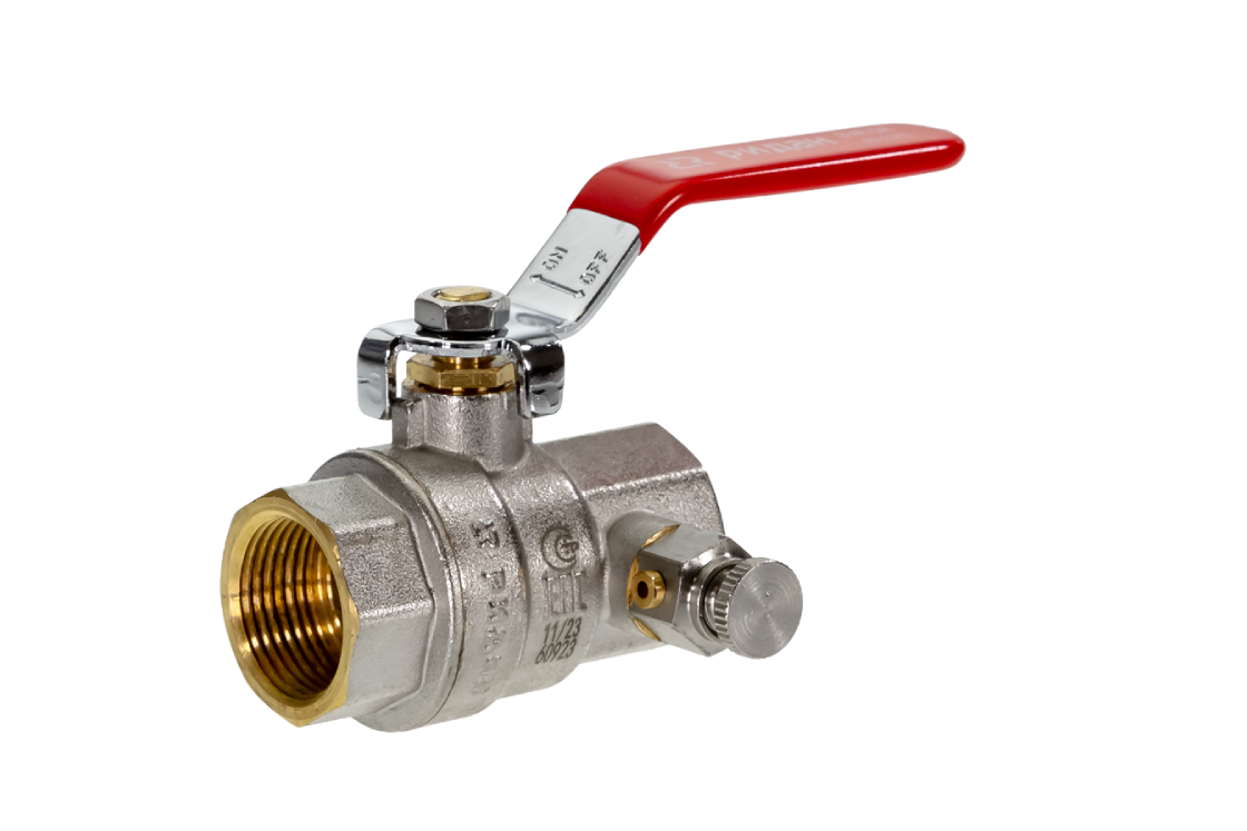 Ридан BVR-DR 065B8320RG — Кран шаровой ГОСТ59553-2021 PN40 DN40 с внутренней резьбой и спускным элементом; Т -20 °С...+110 °С; материал корпуса латунь