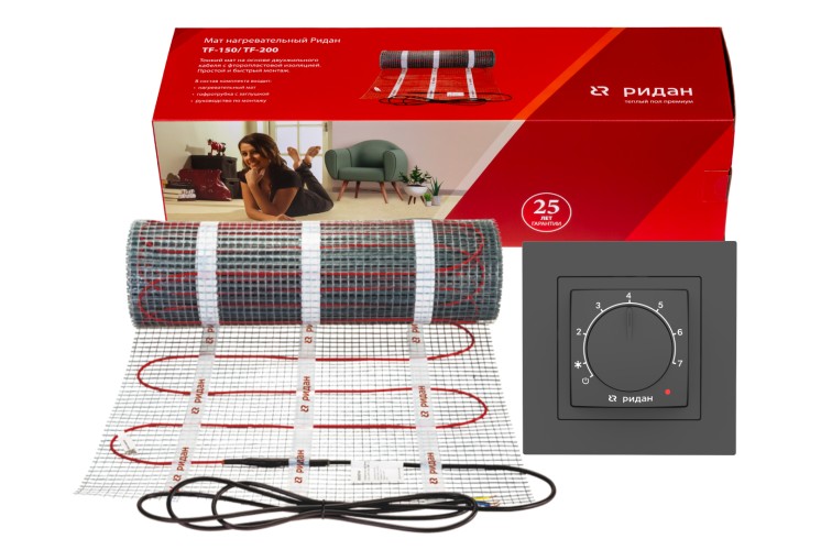 Ridan 21RT1003R — Розничный комплект для теплого пола: нагревательный мат Ridan TF-150 2 м² с терморегулятором Ridan Twist (белый)