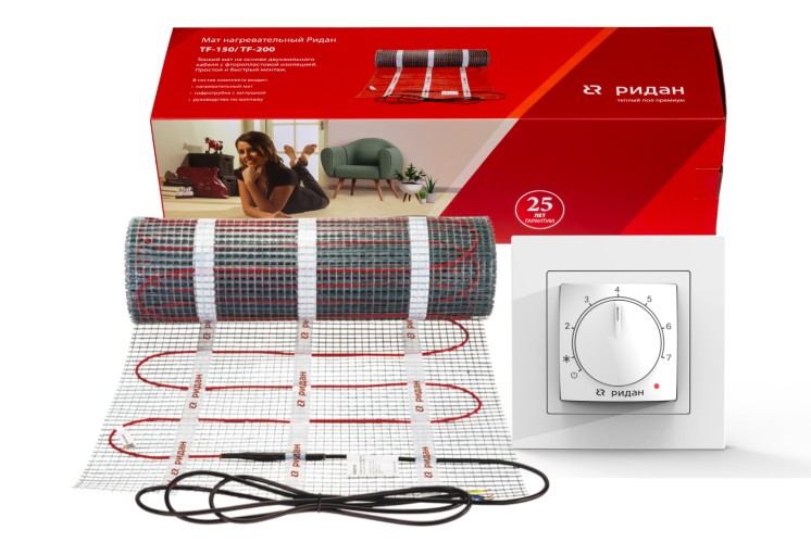 Ridan 21RT1022R — Розничный комплект для теплого пола: нагревательный мат Ridan TF-150 4 м² с терморегулятором Ridan Twist (черный)