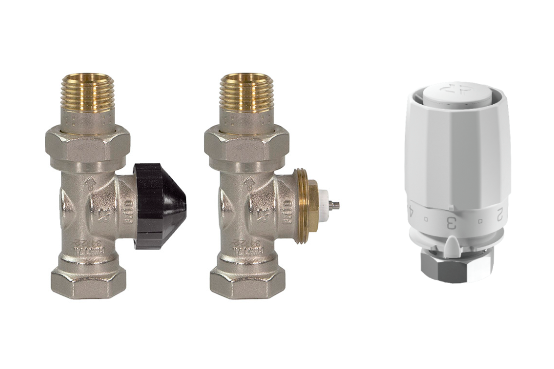 Комплект для двухтрубной системы отопления для радиаторов или конвекторов отопления с боковым подключением: клапан терморегулирующий 013G7014R (Ду15, прямой) + термостатический элемент 003G8001R (присоединение М30х1,5)